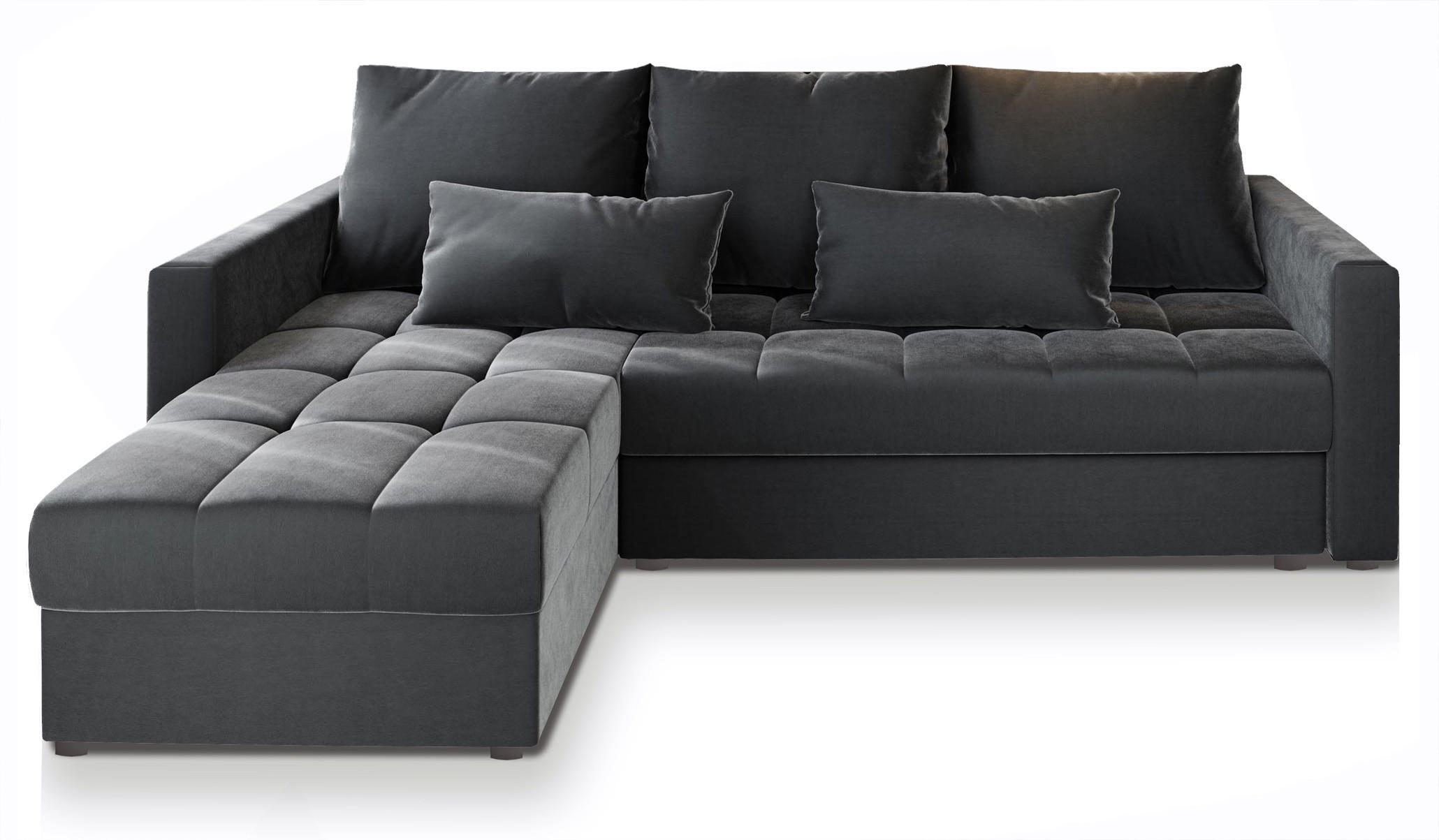 ECKSOFA KOS PIK Grau Plüsch-Stoff mit Schlaffunktion - Grau, Holz (220/140cm) - MASSENO
