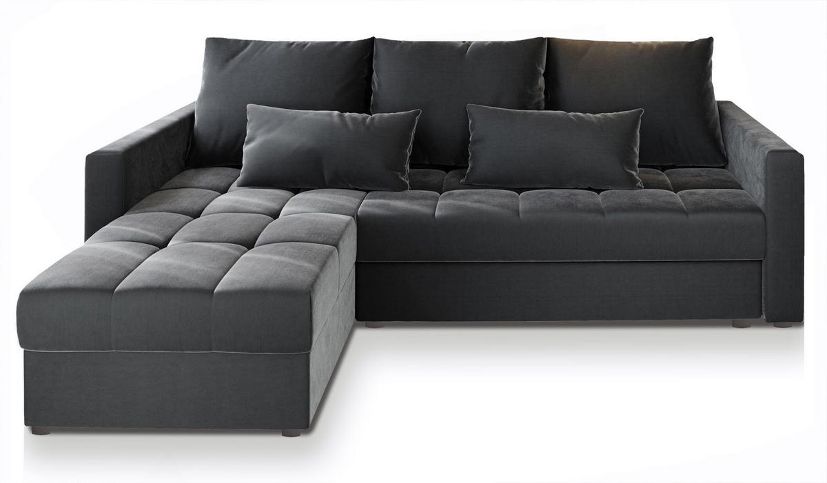 ECKSOFA KOS PIK Grau Plüsch-Stoff mit Schlaffunktion - Grau, Holz (220/140cm) - MASSENO