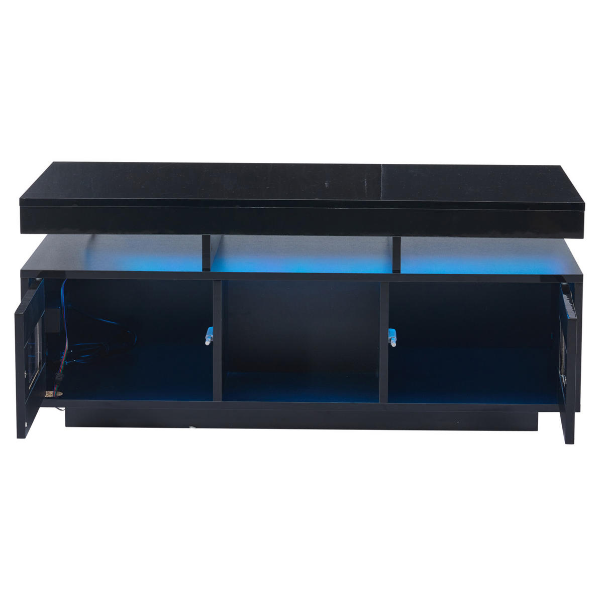 COUCHTISCH 100/50/43 cm mit LED-Beleuchtung, Steckdose, USB-Anschluss und Stauraum aus Spanplatte, Schwarz - Schwarz, Holzwerkstoff (100/50/43cm) - Redom