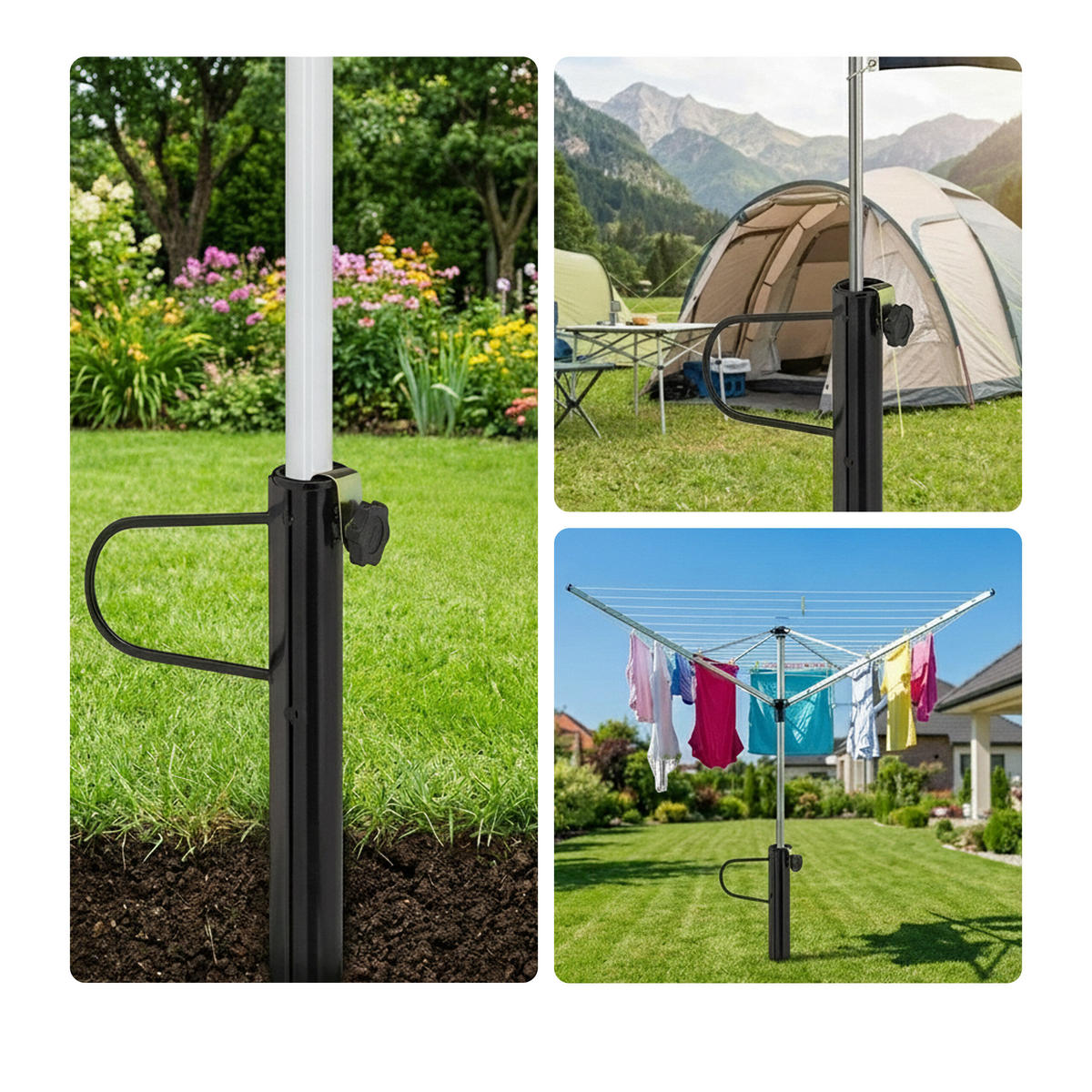 RASENDORN Schwarz für Sonnenschirm Stahl bis 32 mm - Schwarz, Kunststoff/Metall (20/42/5cm) - Relaxdays