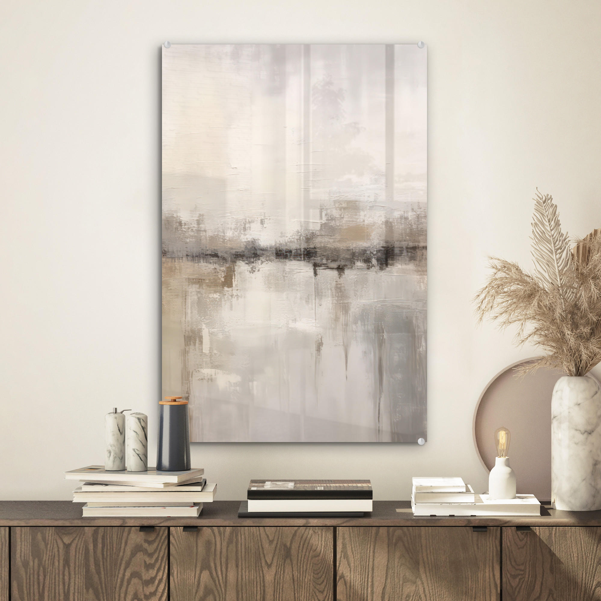 ACRYLGLASBILD Moderne Kunst - Abstrakt - Beige 40x60 cm - Beige, Glas (40/60cm) - MuchoWow