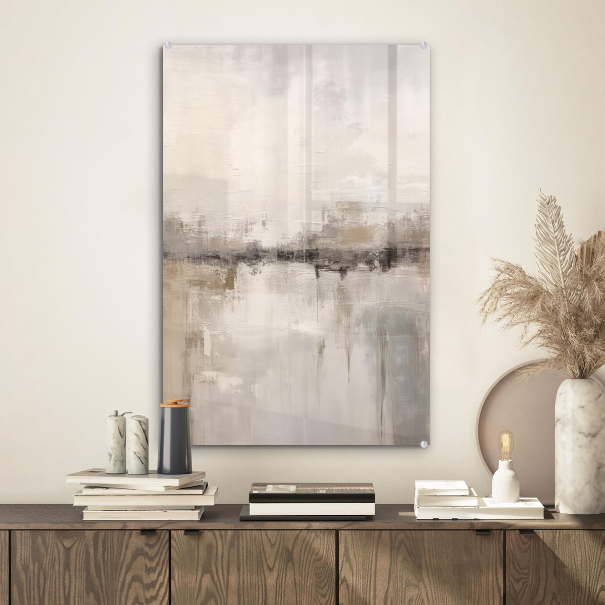 ACRYLGLASBILD Moderne Kunst - Abstrakt - Beige 40x60 cm - Beige, Glas (40/60cm) - MuchoWow