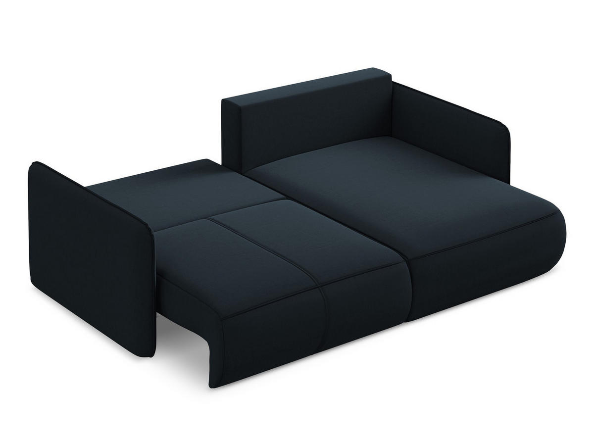 ECKSOFA mit Schlaffunktion Samt Stoff Blau - Blau/Schwarz, Kunststoff/Textil (207/148cm) - Makamii