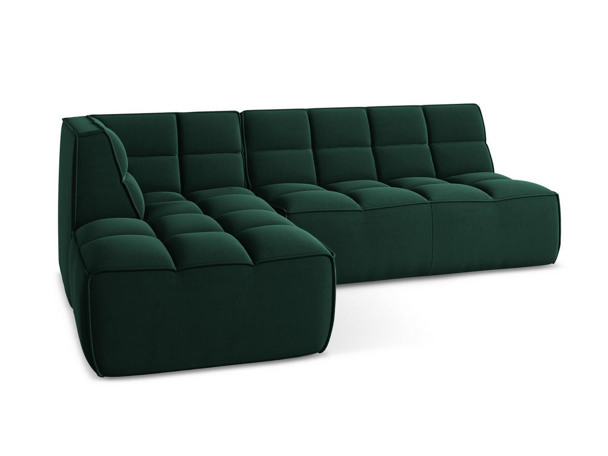 ECKSOFA Beidseitig Samt Stoff Grün - Dunkelgrün/Schwarz, Kunststoff/Textil (258/178cm) - Makamii