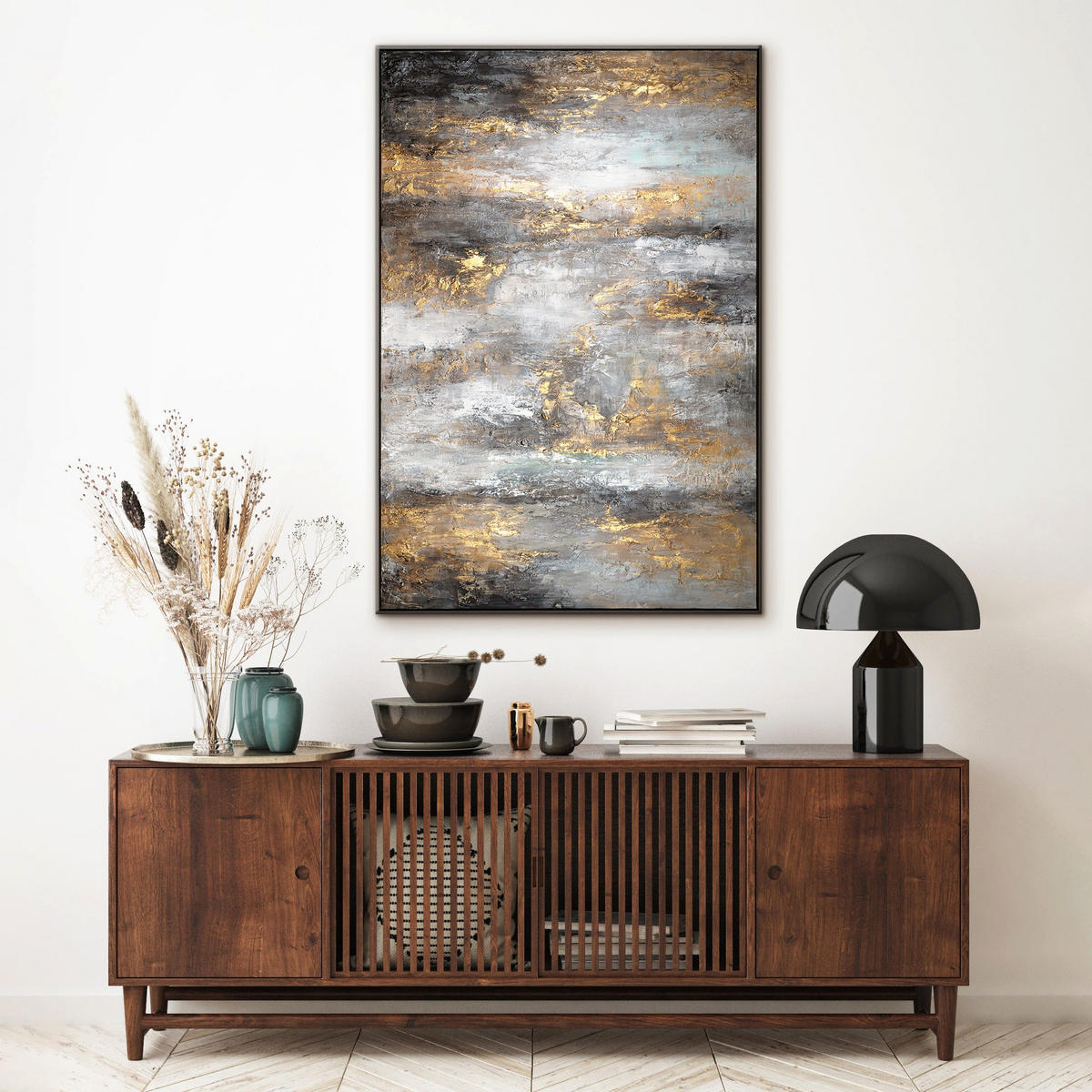 GEMÄLDE Milchstraße III Schattenfugenrahmen Grau 120x80 cm - Grau, Holz (120/80cm) - YS-art gallery