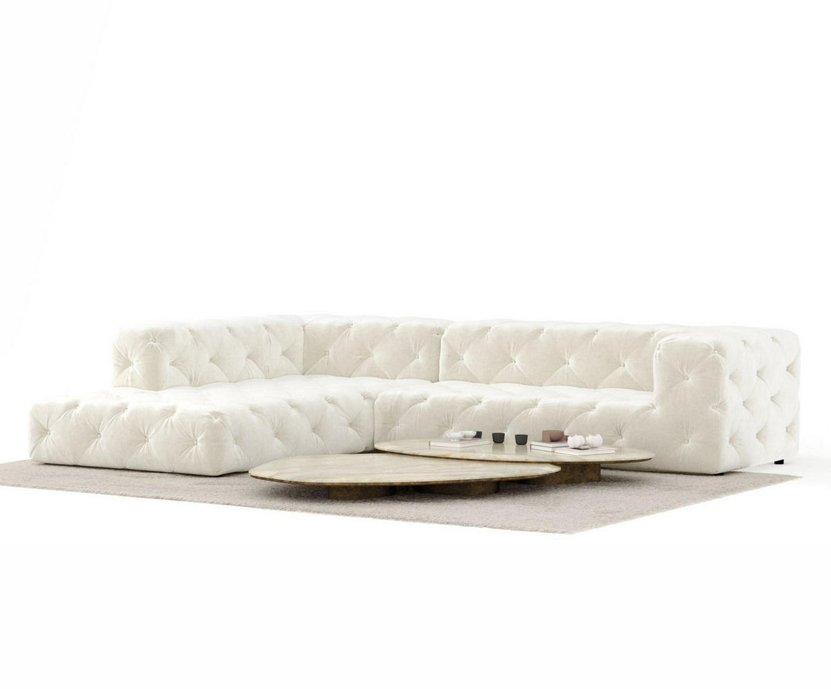 ECKSOFA Cosimo Creme Samtstoff - Creme/Schwarz, Holz/Holzwerkstoff (325/228cm) - Maison de Reve