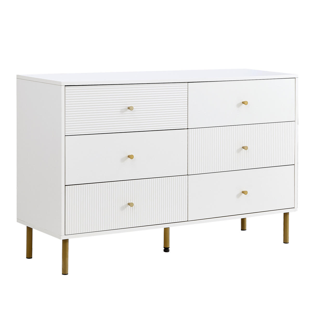 KOMMODE 120/40/78 cm mit 6 Schubladen und Metallbeinen in Weiß - Weiß, Holzwerkstoff (120/78/40cm) - BEAOK