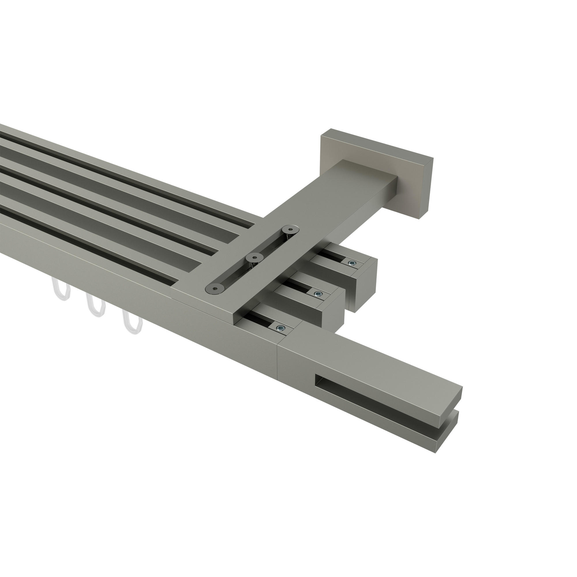 GARDINENSTANGE INNENLAUF Quadline (Multi) Diapo 240 cm (geteilt in 2 x 120 cm), 3-läufig, 20x20 mm Satin-Silber - Silberfarben, Metall (240cm) - INTERDECO