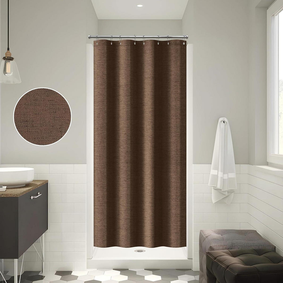 DUSCHVORHANG Leinen Braun 122 x 182 cm - Braun, Textil (122/182cm)