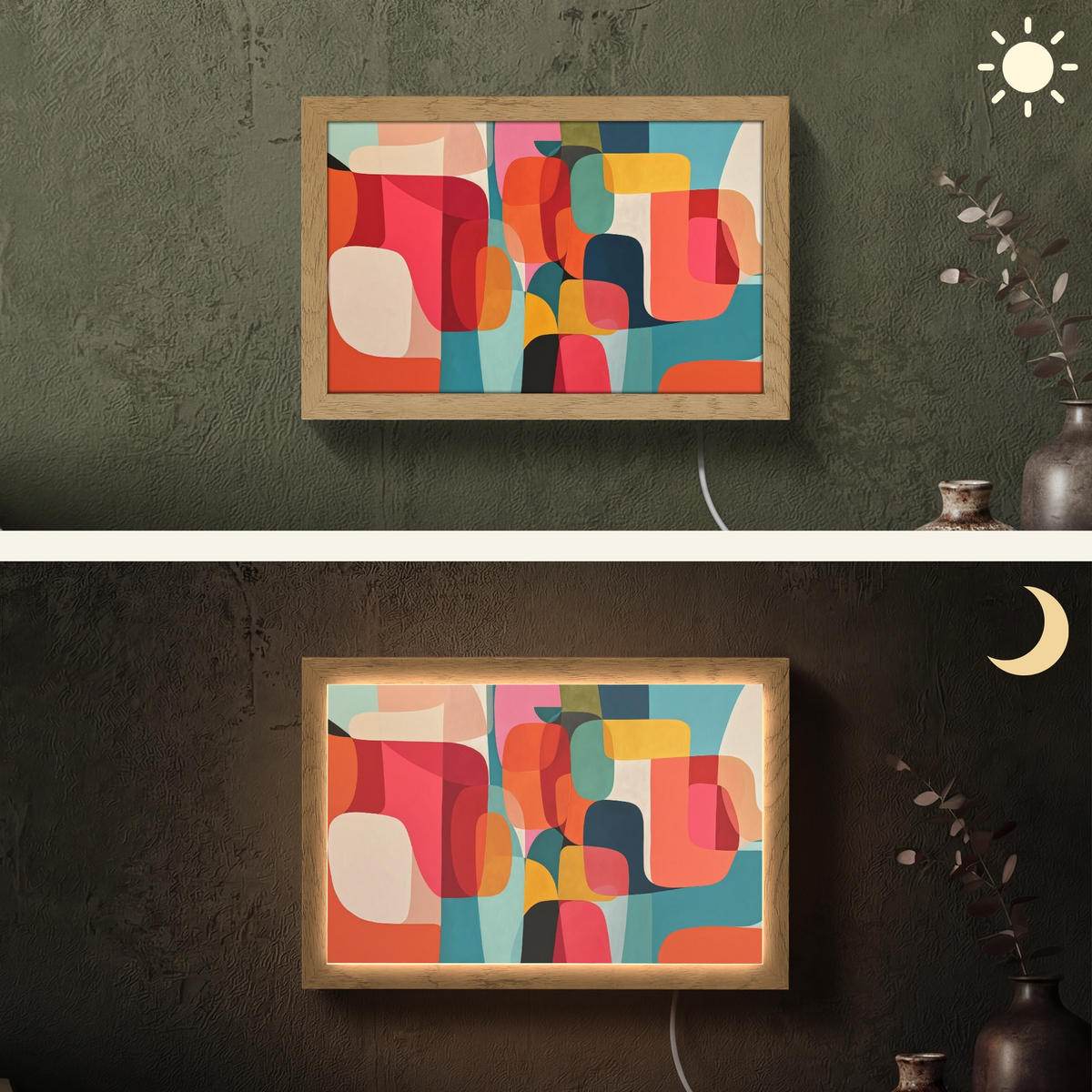 NÁSTĚNNÁ LAMPA Tvary - barevné - abstraktní - letadla 30x20 cm - různobarevná, kompozitní dřevo (30/20/8cm) - OnlyWow