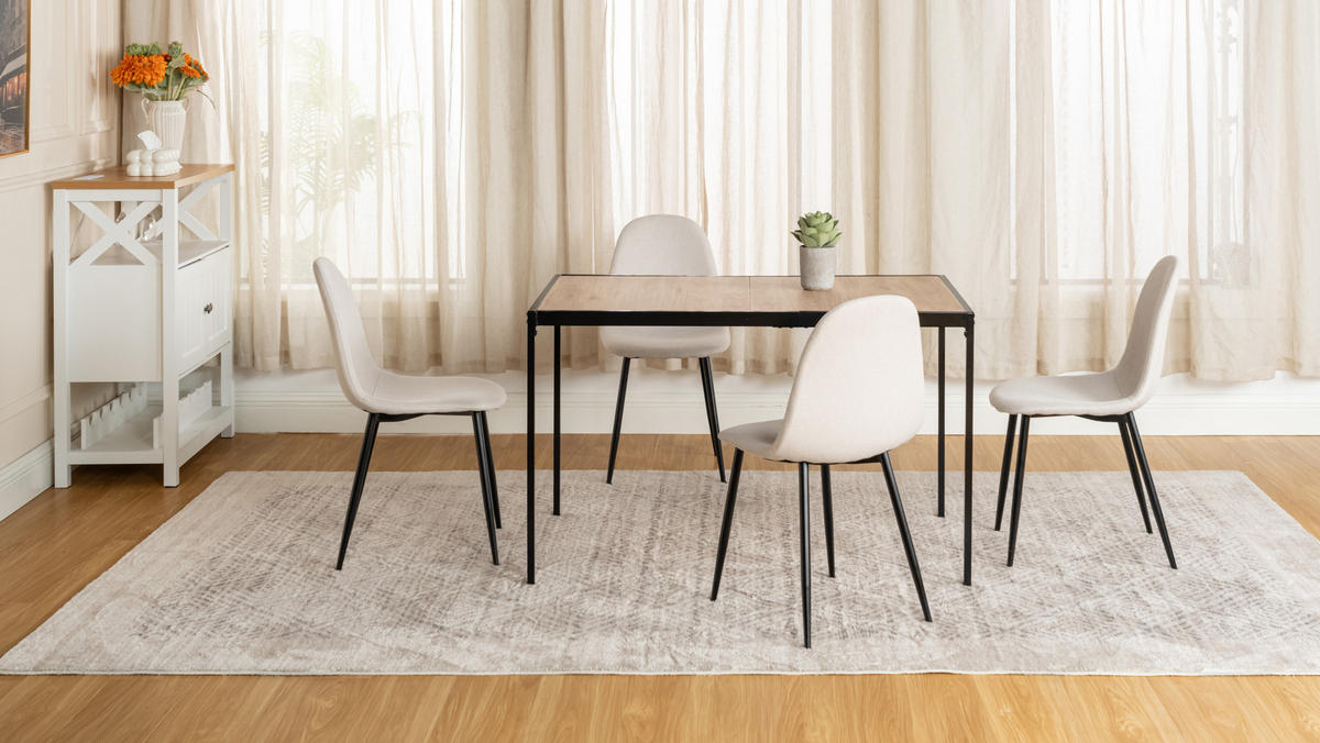 ESSZIMMER SET – 1 Tisch + 4 Stühle – Holzoptik & Beige Stoff - Beige, Holzwerkstoff/Metall (120/75/80cm) - Urban Meuble