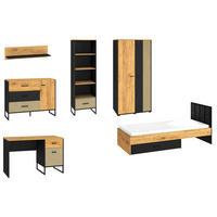 JUGENZIMMER-SET Colt schwarz / Craft Gold Eiche / Premium Steel 6-teilig - Multicolor/Braun, Holz/Holzwerkstoff (483/190/207cm) - Feldmann-Wohnen