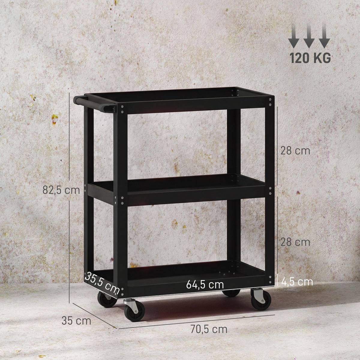 WERKZEUGWAGEN Metall Schwarz - Schwarz, Metall (35/82.5/70.5cm) - HOMCOM