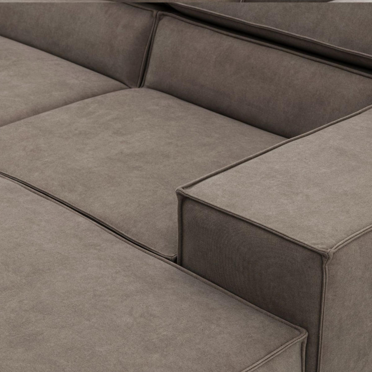 ECKSOFA PURE U Links mit Schlaffunktion 127x270 Velours Beige - Beige/Schwarz, Holz/Textil (340/204cm) - Muffo