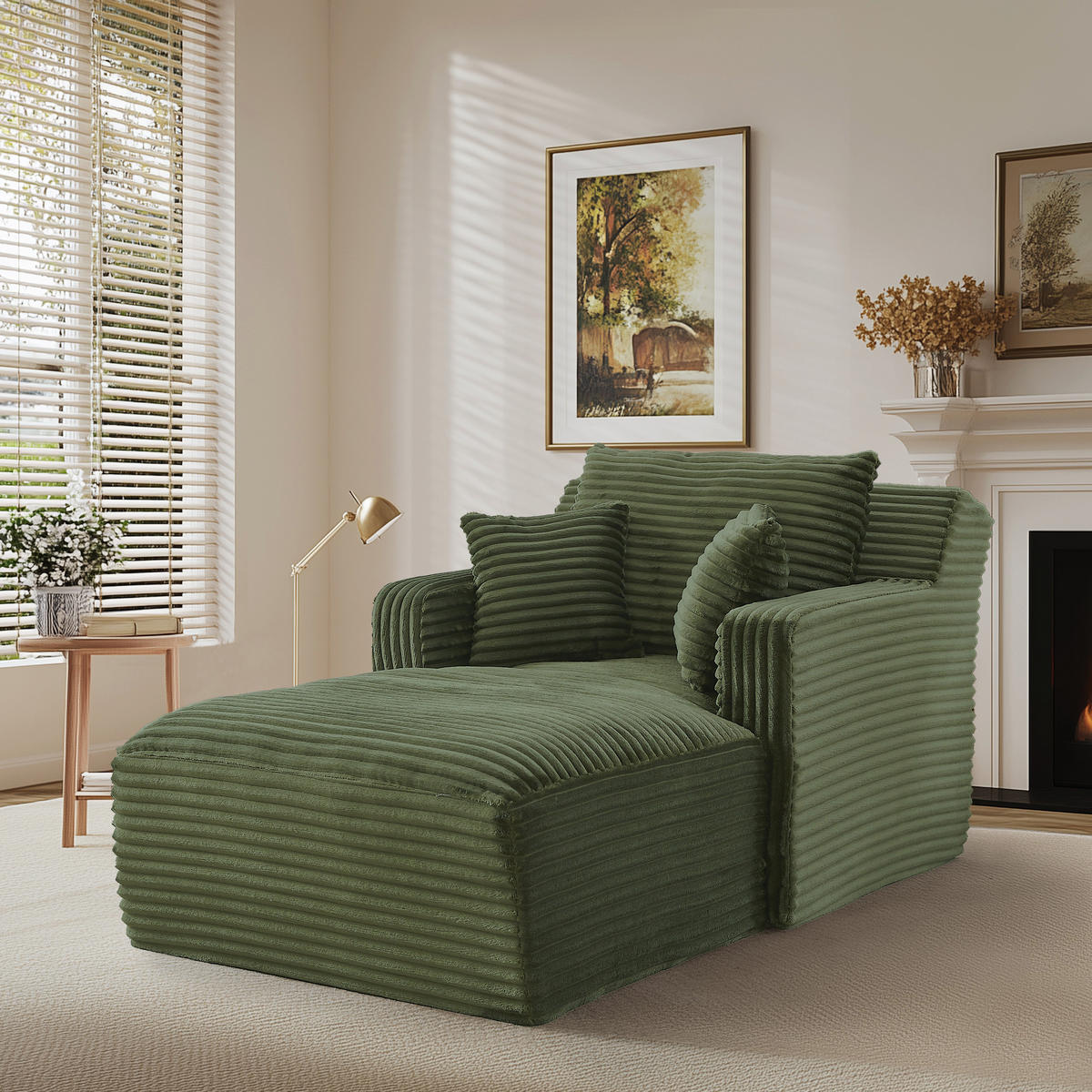 RELAXSESSEL aus Cord Modulare Chaiselongue & ohne Montage - Grün, Textil (32.99/127/32.99cm) - Urban Meuble