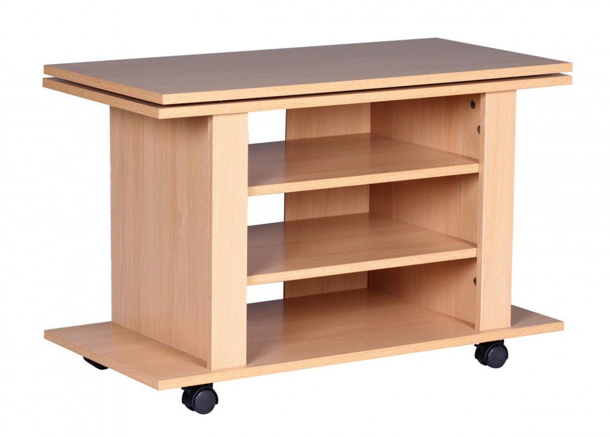 TV Board – Buchenholz drehbar rollbar 3 Ebenen - Schwarz/Braun, Holz/Kunststoff (38/75/51cm) - KADIMA DESIGN