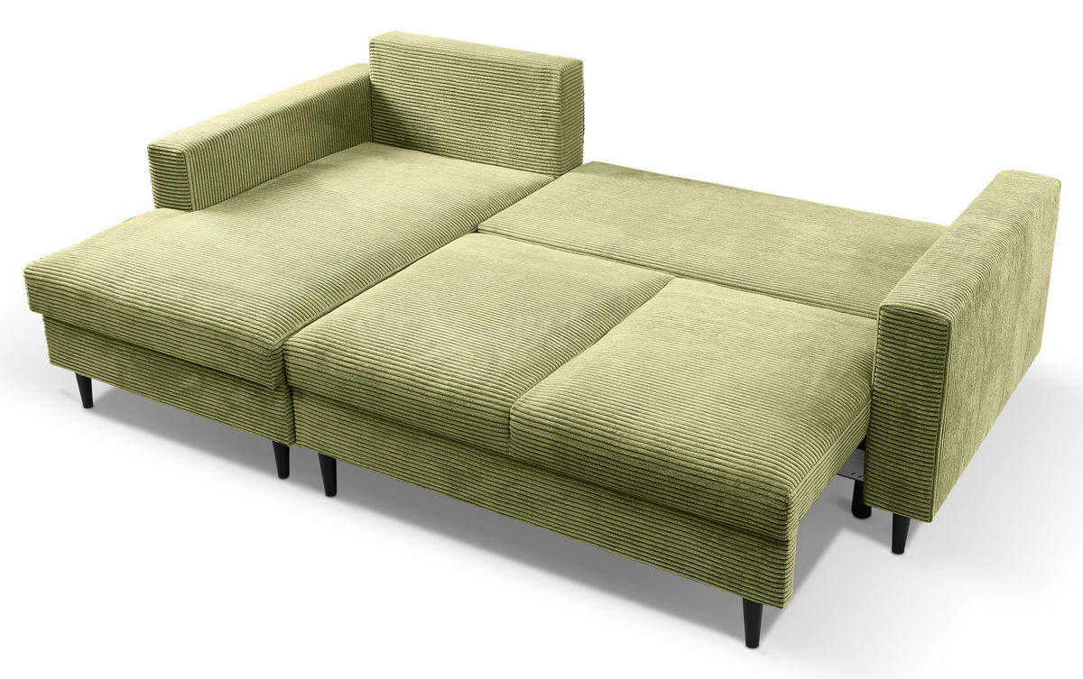 ECKSOFA Nalika Pistaziengrün mit Cordbezug - Schwarz/Hellgrün, Holz/Textil (230/143cm) - Selsey