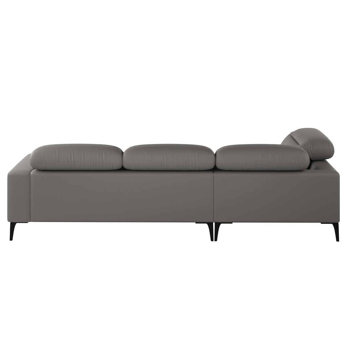 ECKSOFA mit Ottomane - Schwarz/Grau, Leder/Metall (263/238cm) - home24