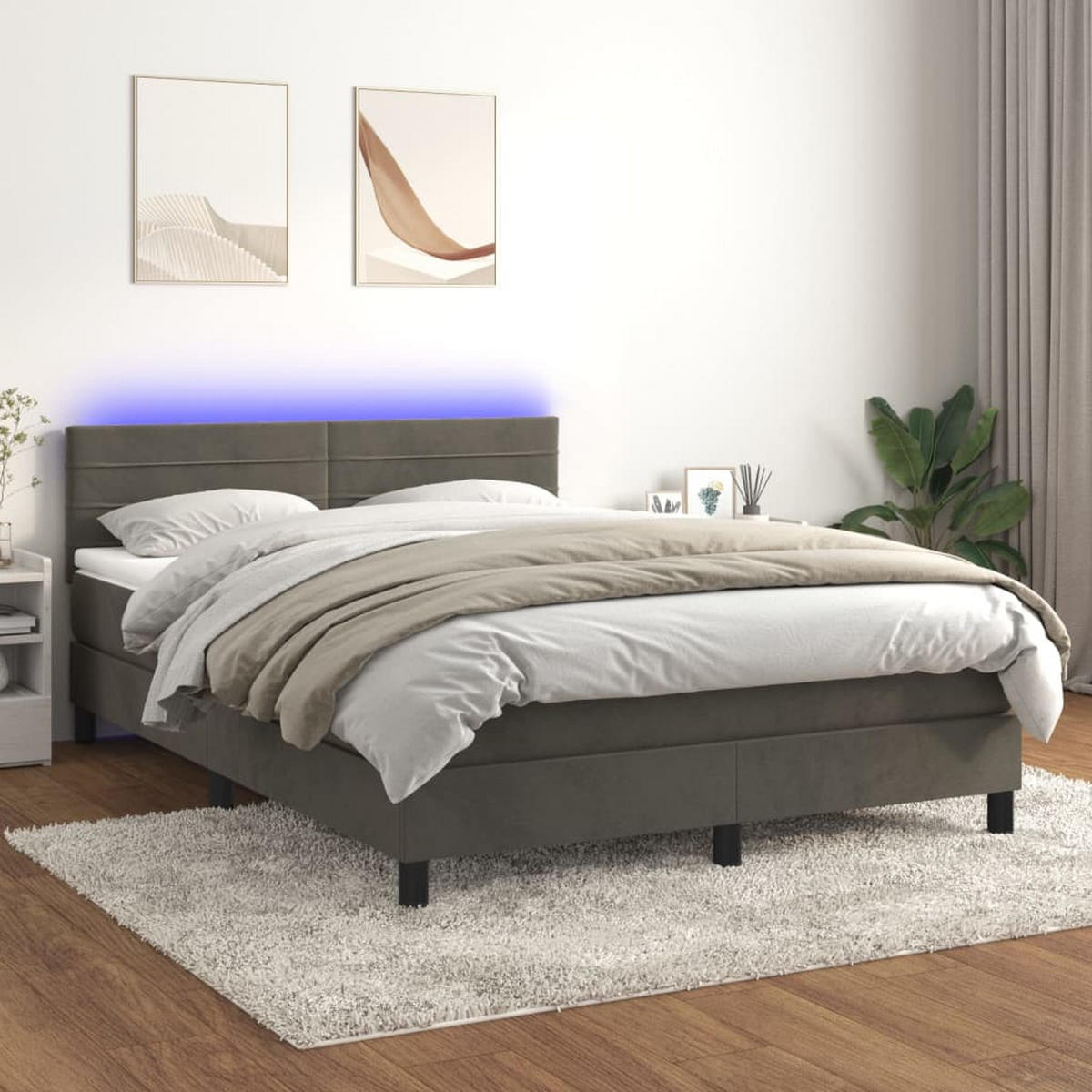 BOXSPRINGBETT MIT MATRATZE & LED DUNKELGRAU 140X200 CM SAMT - Dunkelgrau, Holz/Textil - vidaXL