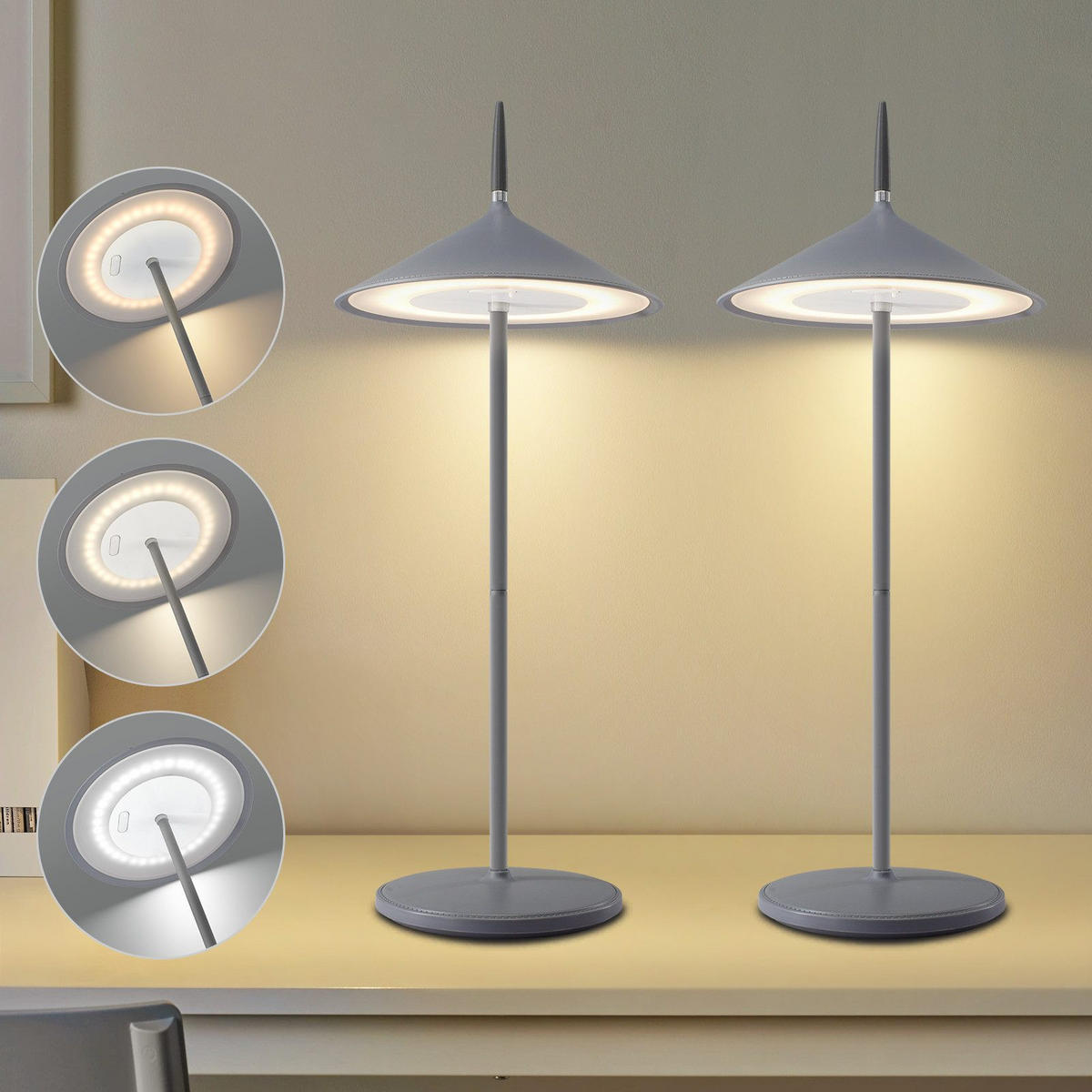 LED stolní lampa Abraham 15,4/15,4/37,6 cm (sada 2 ks) - šedá, plast (15.4/15.4/37.6cm) - Nettlife