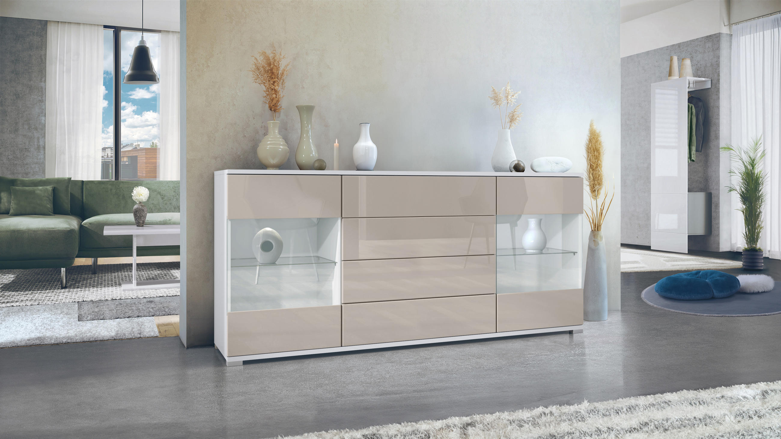 SIDEBOARD Bari Sandgrau Hochglanz - Sandfarben, Holzwerkstoff (166.5/75.5/35cm) - Vladon