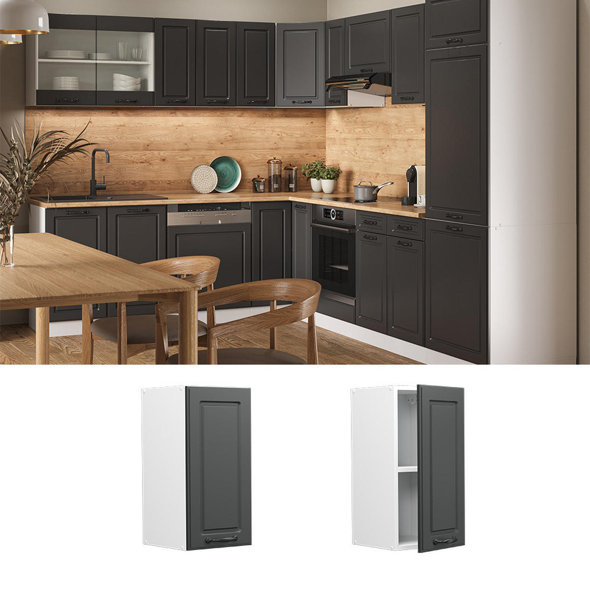 HÄNGESCHRANK R-Line Anthrazit Landhaus 30 cm - Anthrazit/Weiß, Holzwerkstoff (30/60/31cm) - Vicco