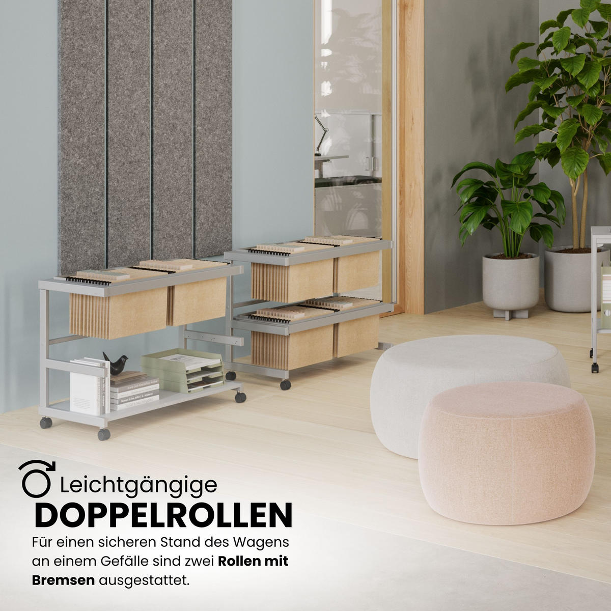 BÜROWAGEN auf Rollen 43/81/67 cm in Grau - Grau, Metall (81/67/43cm) - bümö