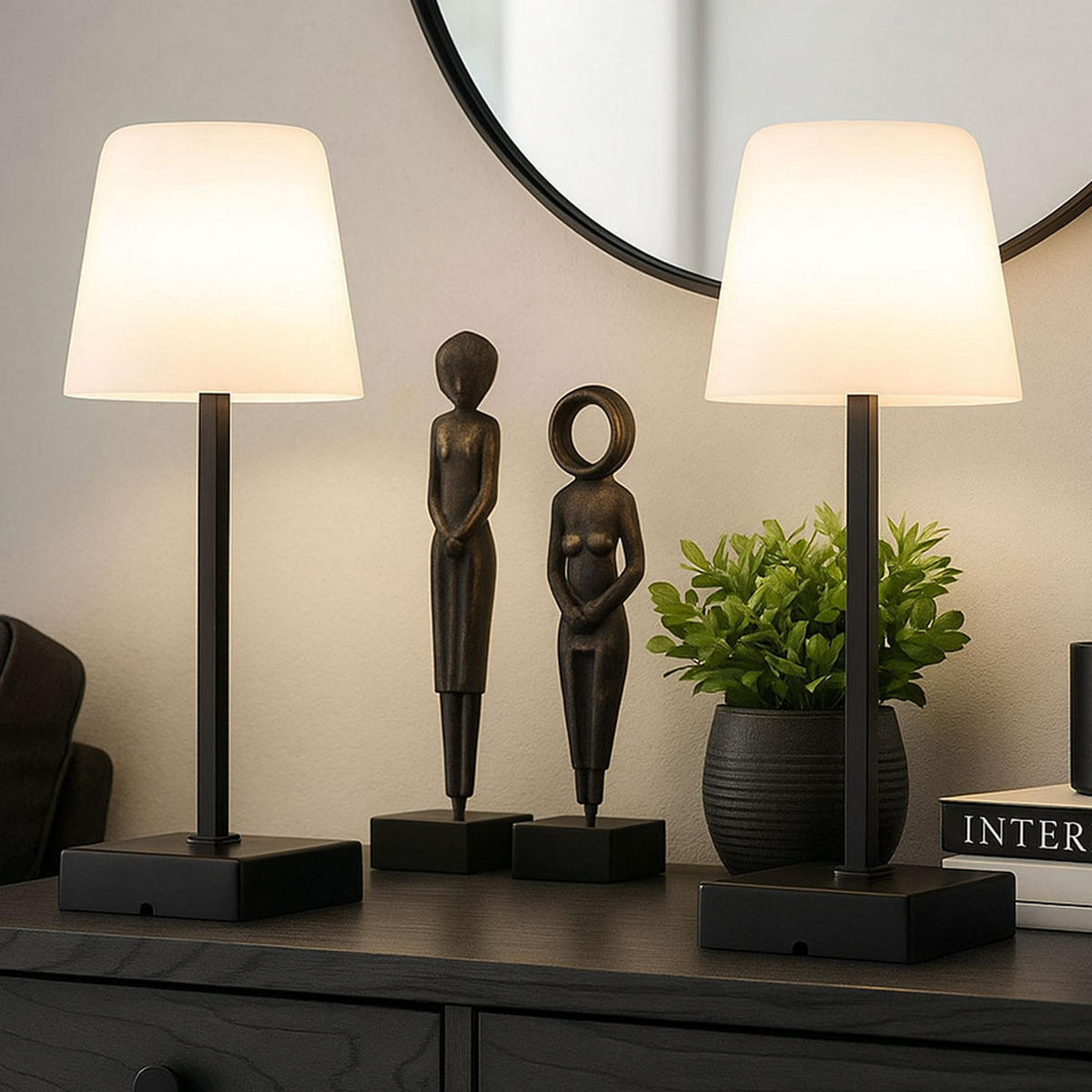 LED TISCHLEUCHTE schwarz Touchdimmer opal - Schwarz, Metall (8.5/8.5/25.5cm) - Globo Lighting