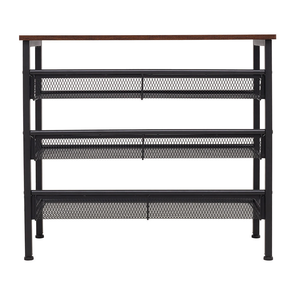 SCHUHREGAL 4-Stufig Metall Holzplatte Schwarz - Schwarz/Braun, Holzwerkstoff/Metall (73/67.5/29.5cm) - Livingandhome