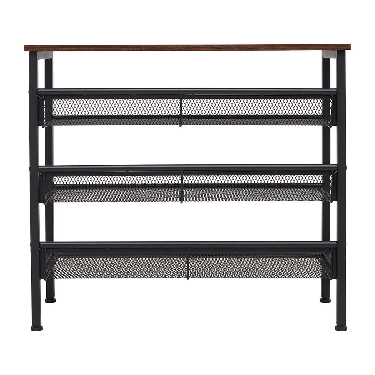 SCHUHREGAL 4-Stufig Metall Holzplatte Schwarz - Schwarz/Braun, Holzwerkstoff/Metall (73/67.5/29.5cm) - Livingandhome