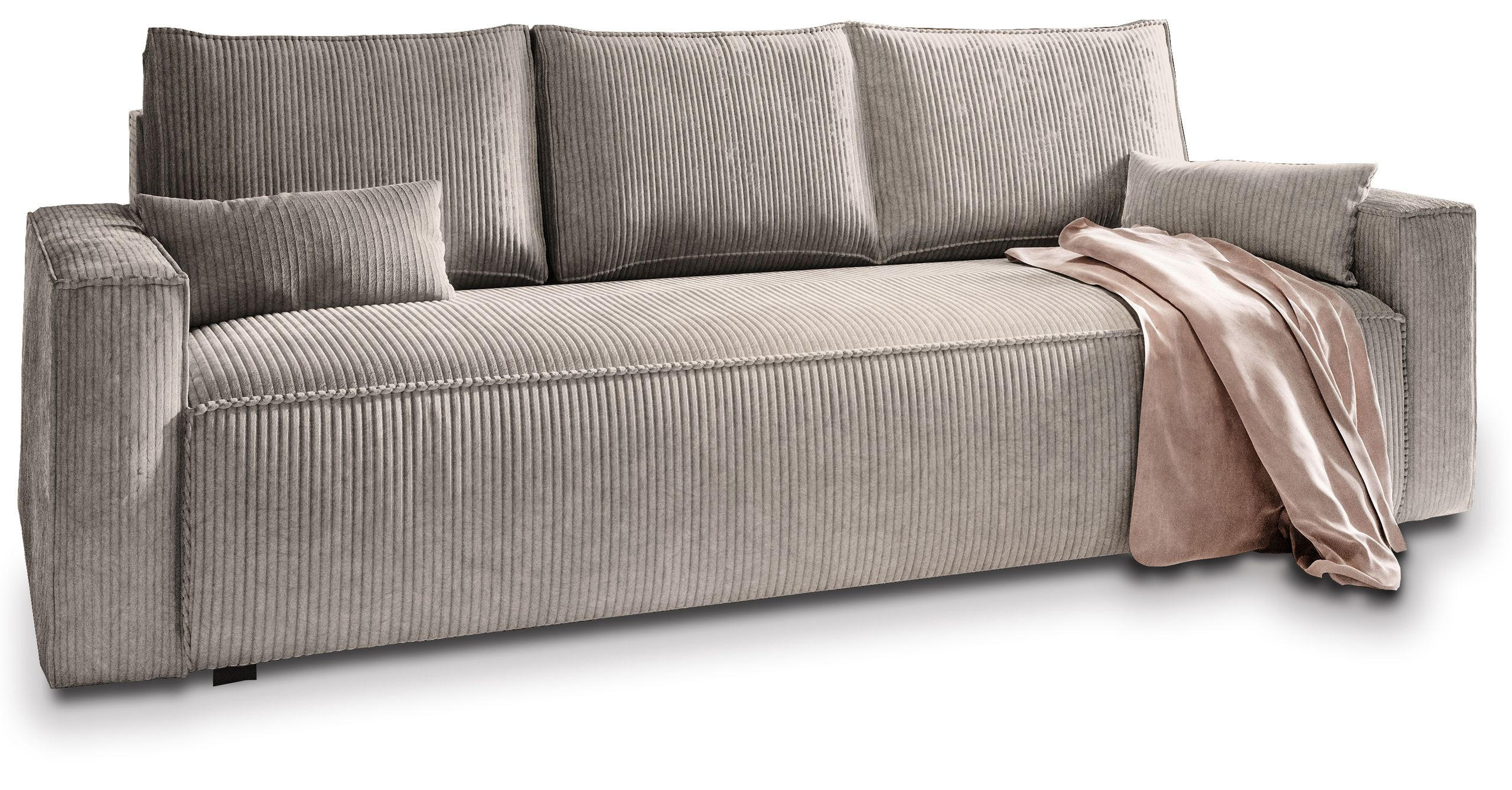 BETTSOFA MENI Beige Kordstoff mit Schlaffunktion - Beige, Textil (232/83/87cm) - MASSENO