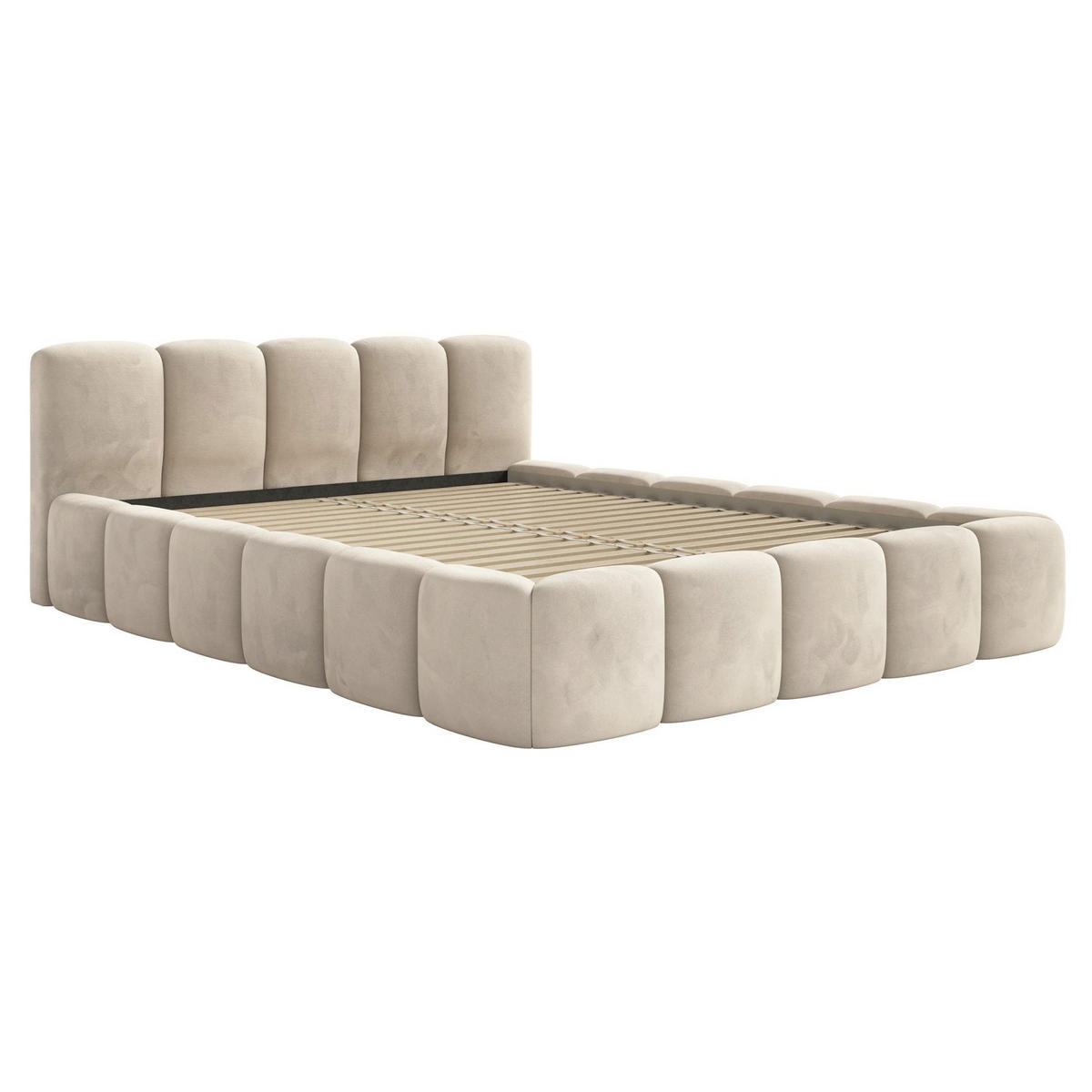 POLSTERBETT Cloudy Low Hellbeige Samtbezug 140x200 - Ecru, Textil (140/200cm) - Selsey