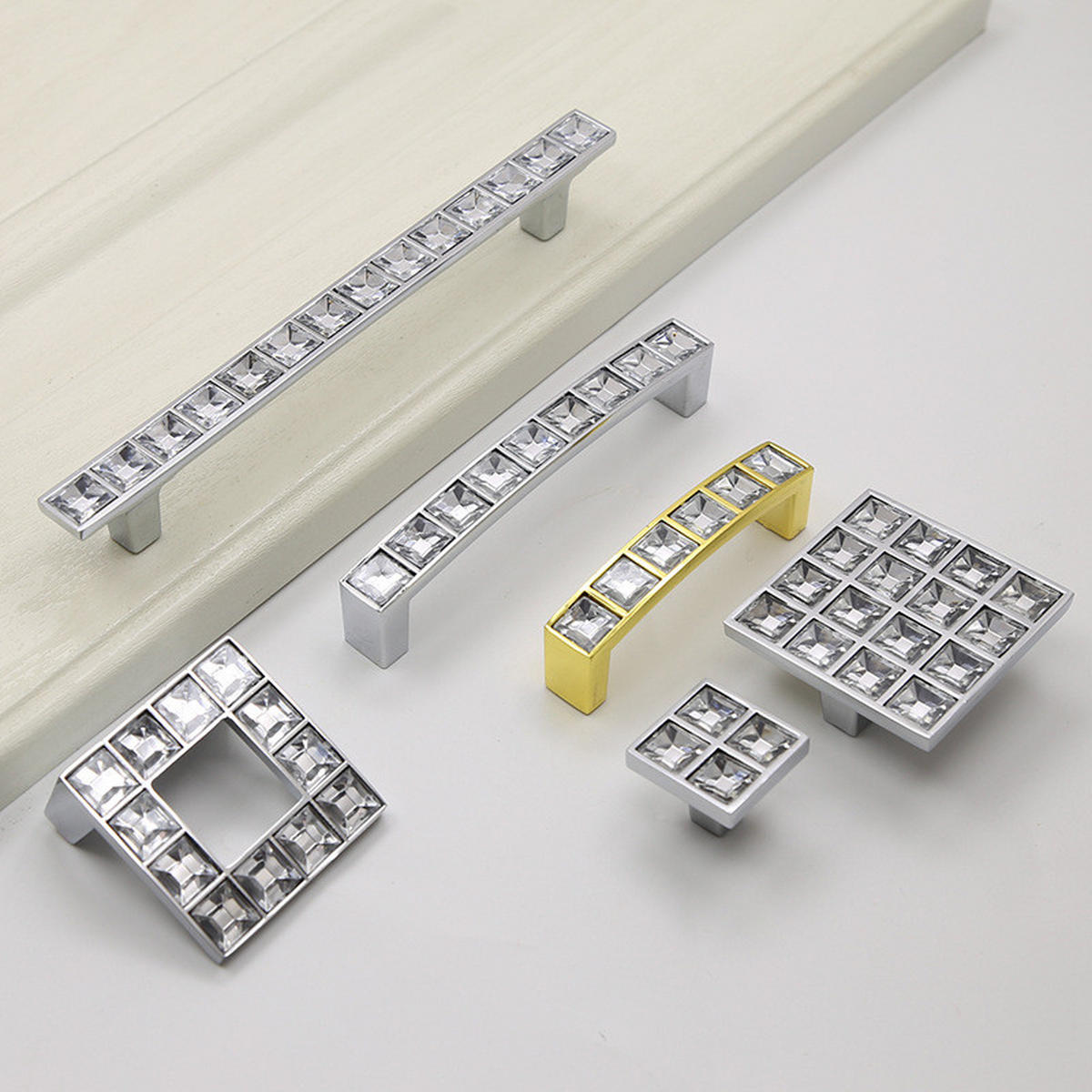 SCHRANKKNOPF Kristall 5er-Set 128 mm - Silberfarben, Metall (1.4/2.4/14.1cm)