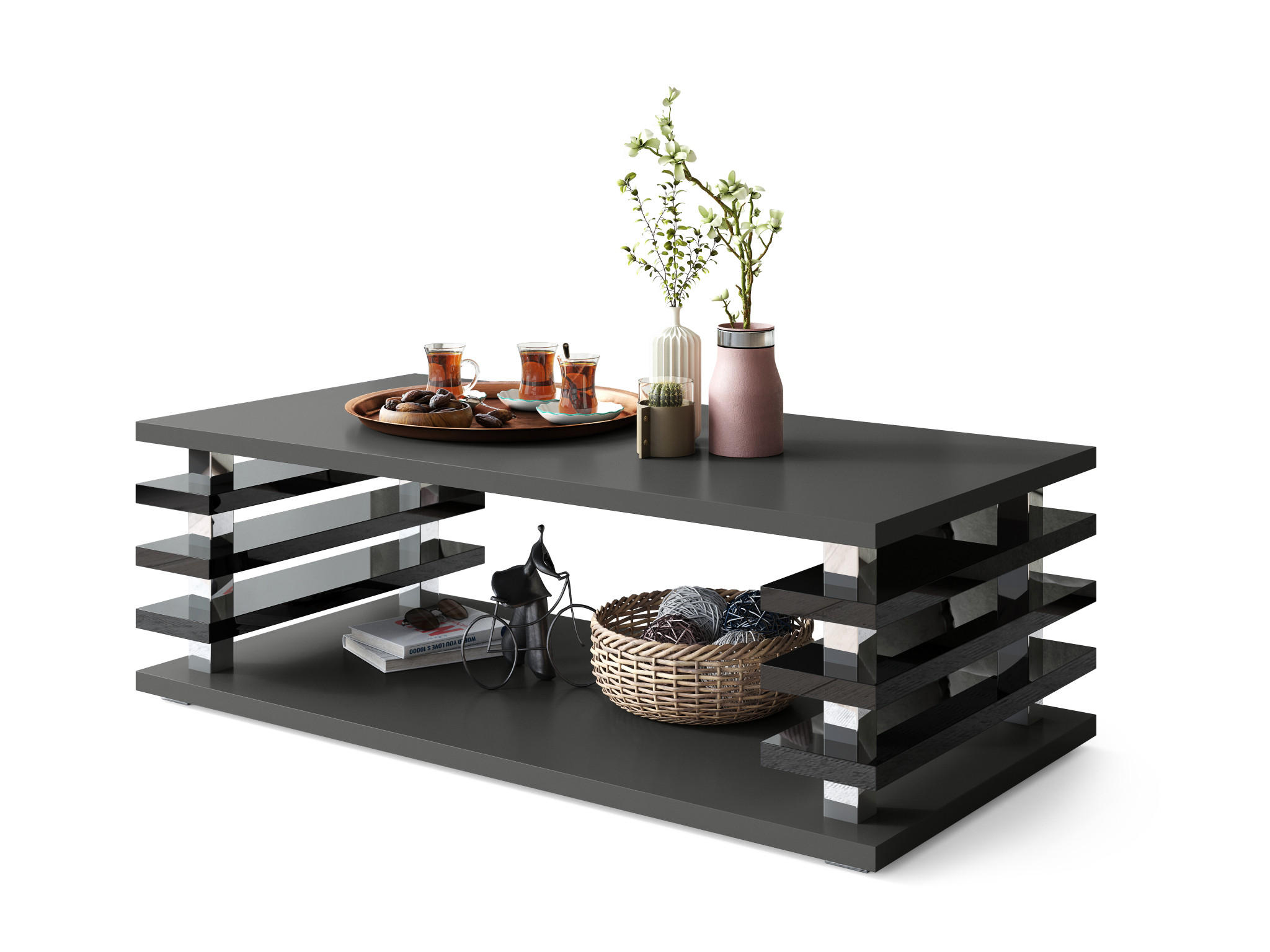 COUCHTISCH rechteckig Anthrazit matt - Schwarz Hochglanz Ablage 120/40/60 cm - Schwarz Hochglanz/Anthrazit, Holzwerkstoff (60/120/40cm) - designimpex
