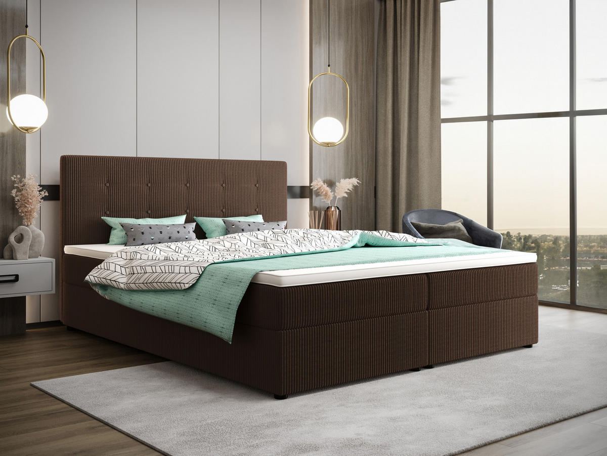 BOXBETT FADO 22 mit Matratze H3, Bonell und Topper 180x200 Zoom 5 - Braun, Holz/Textil (180/200cm) - Bedante