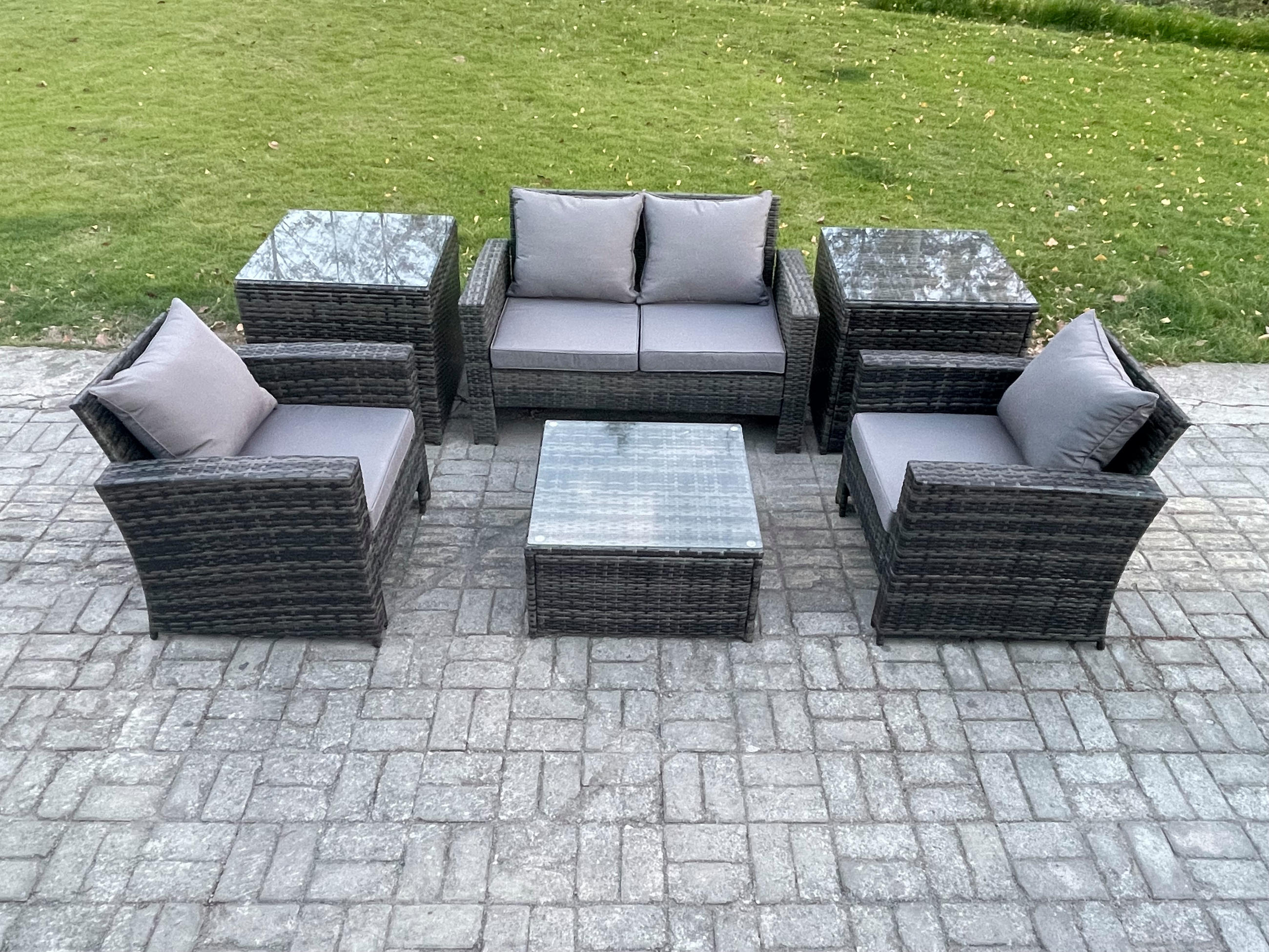 GARTENSET Polyrattan Dunkelgrau 4-Sitzer - Dunkelgrau, Metall - Fimous