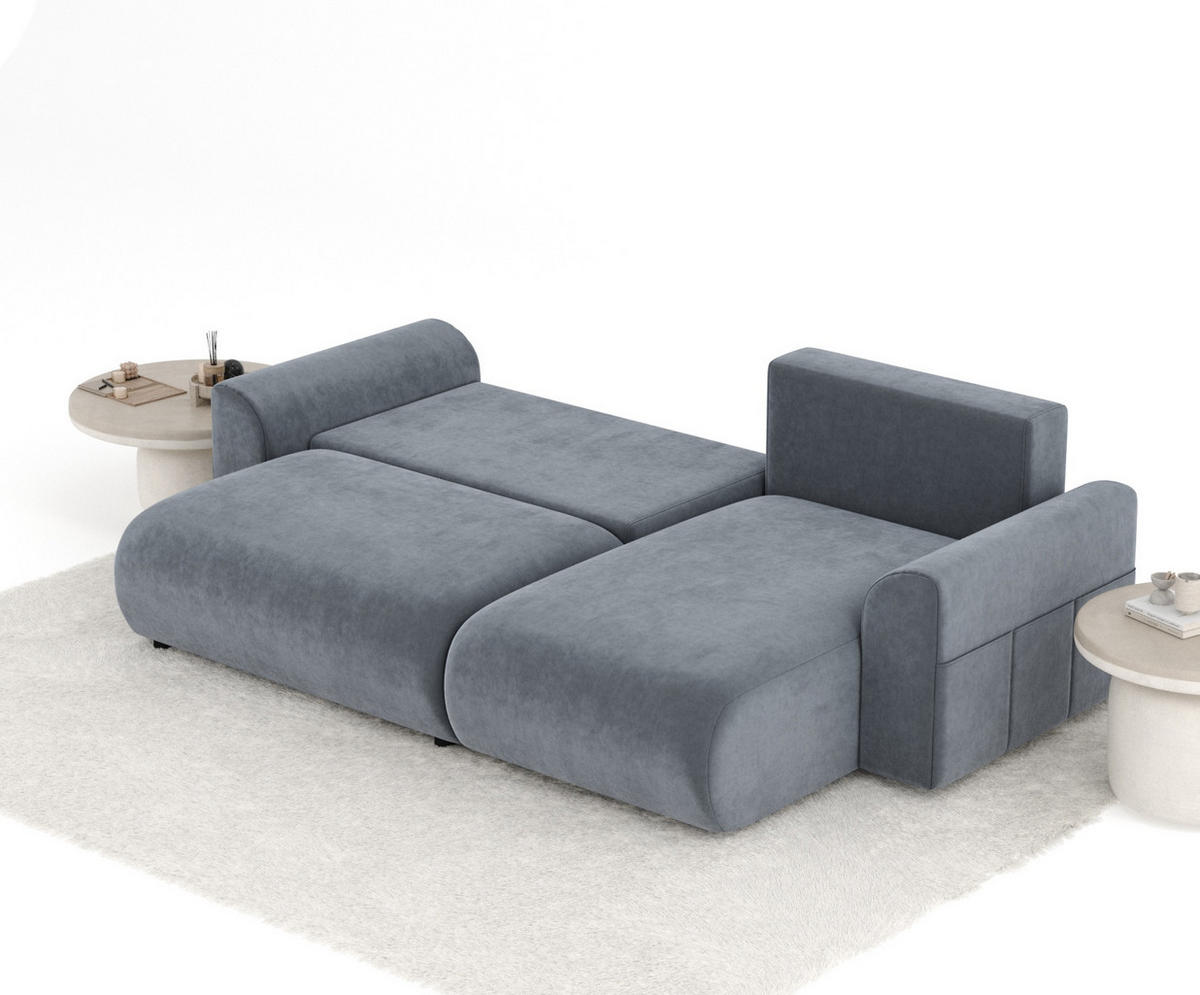 ECKSOFA MIT SCHLAFFUNKTION Bodega Grau Samtstoff - Schwarz/Grau, Holz/Holzwerkstoff (235/138cm) - Maison de Reve