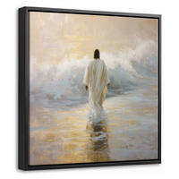 LEINWAND Bilder mit Rahmen - Gemälde - Welle - Jesus - Abstrakt - 20x20 - Goldfarben, Textil (20/20cm) - MuchoWow
