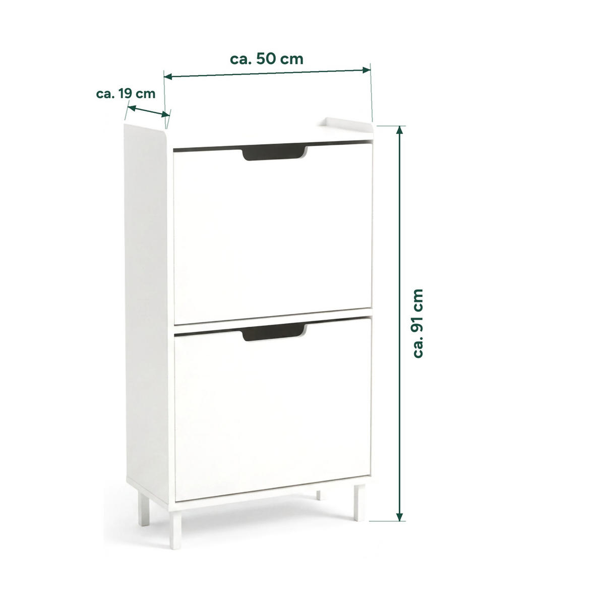 SCHUHSCHRANK Weiß 2 Klappen Metallbeine 91x50x19 cm - Weiß, Holzwerkstoff/Metall (50/91/19cm) - Relaxdays