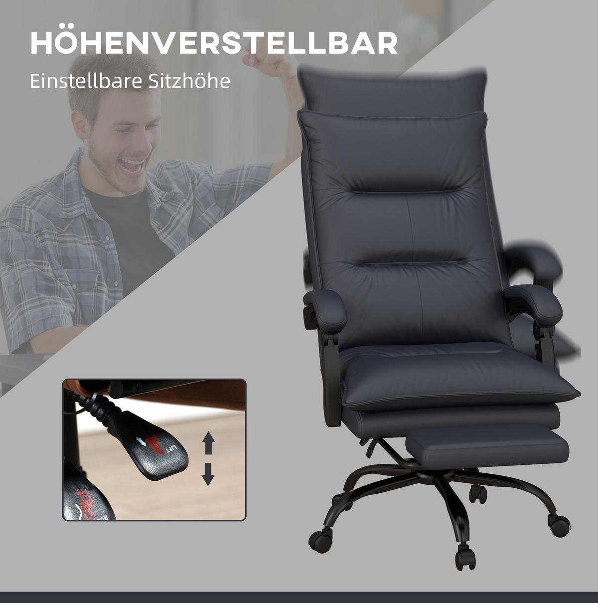 DREHSTUHL 66/74/114-121,5 cm, mit Massage & Heizfunktion, höhenverstellbar, dunkelgrau - Dunkelgrau, Kunststoff (74/121.5/66cm) - Redom
