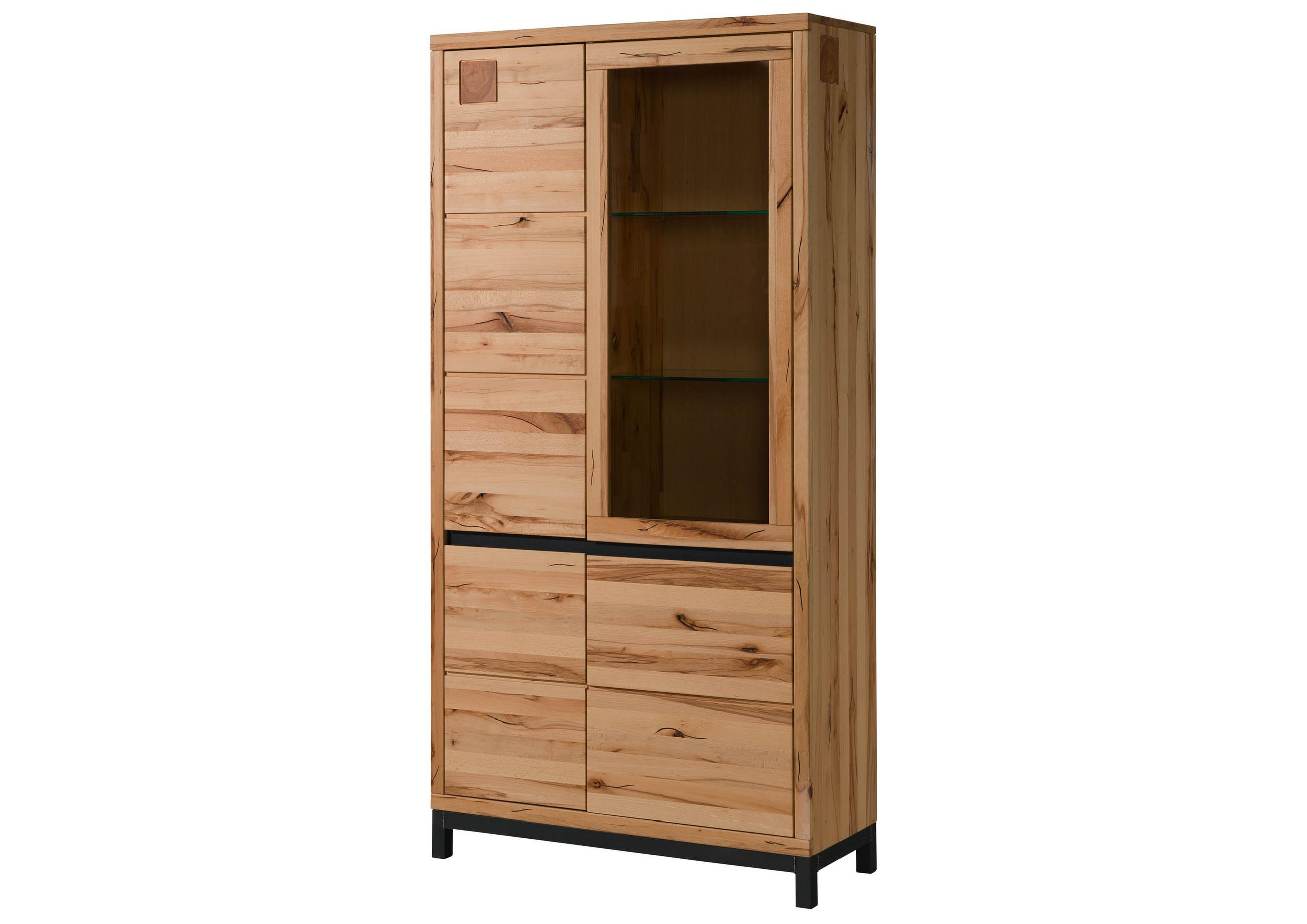 VITRINE Kernbuche 103x40x205 natur geölt VILLANDERS #101 - Braun, Holz (103/205/40cm) - Massivmoebel24