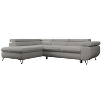 ECKSOFA PEDRO L Hellgrau Boucle - Links Seite - Hellgrau/Schwarz, Textil/Metall (208/273cm) - MKS