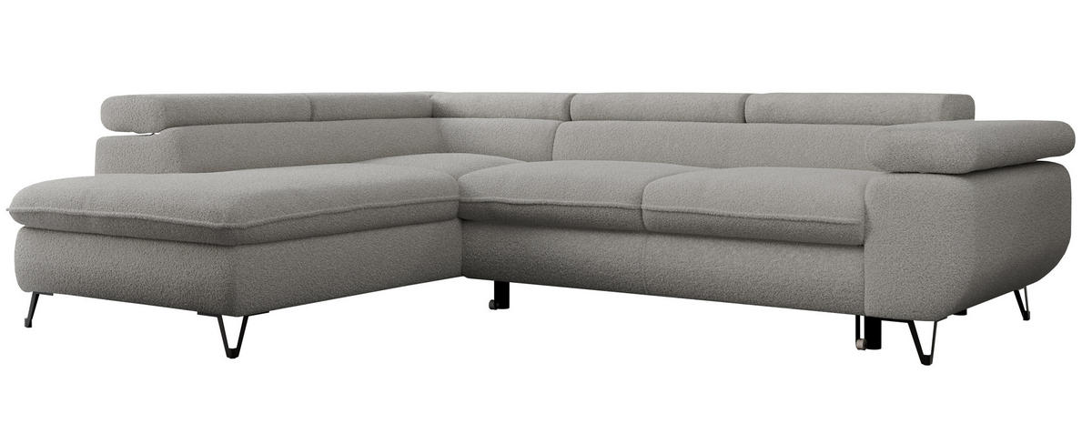 ECKSOFA PEDRO L Hellgrau Boucle - Links Seite - Hellgrau/Schwarz, Textil/Metall (208/273cm) - MKS