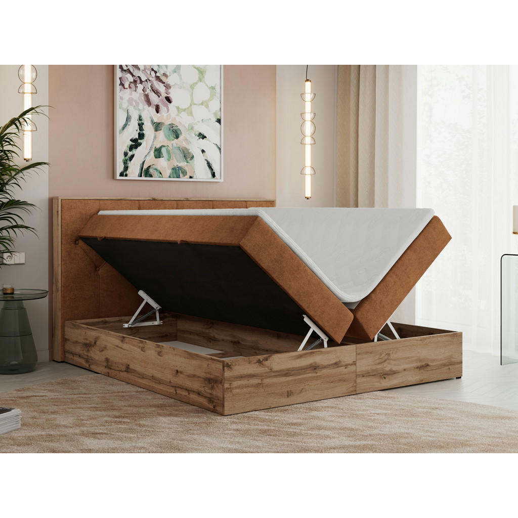 Thumbnail - MKS Boxbett, Orange, Textil, 2-Sitzer, H3, Rechteckig, 180x200 cm, Schlafzimmer, Betten, Boxspringbetten