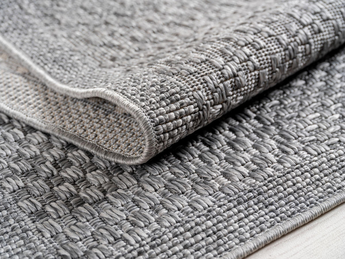 TEPPICH In-/Outdoor Flachgewebe Karomuster Polypropylen Küche Grau Rechteckig 200x290 - Grau, Textil (200/290cm) - KADIMA DESIGN