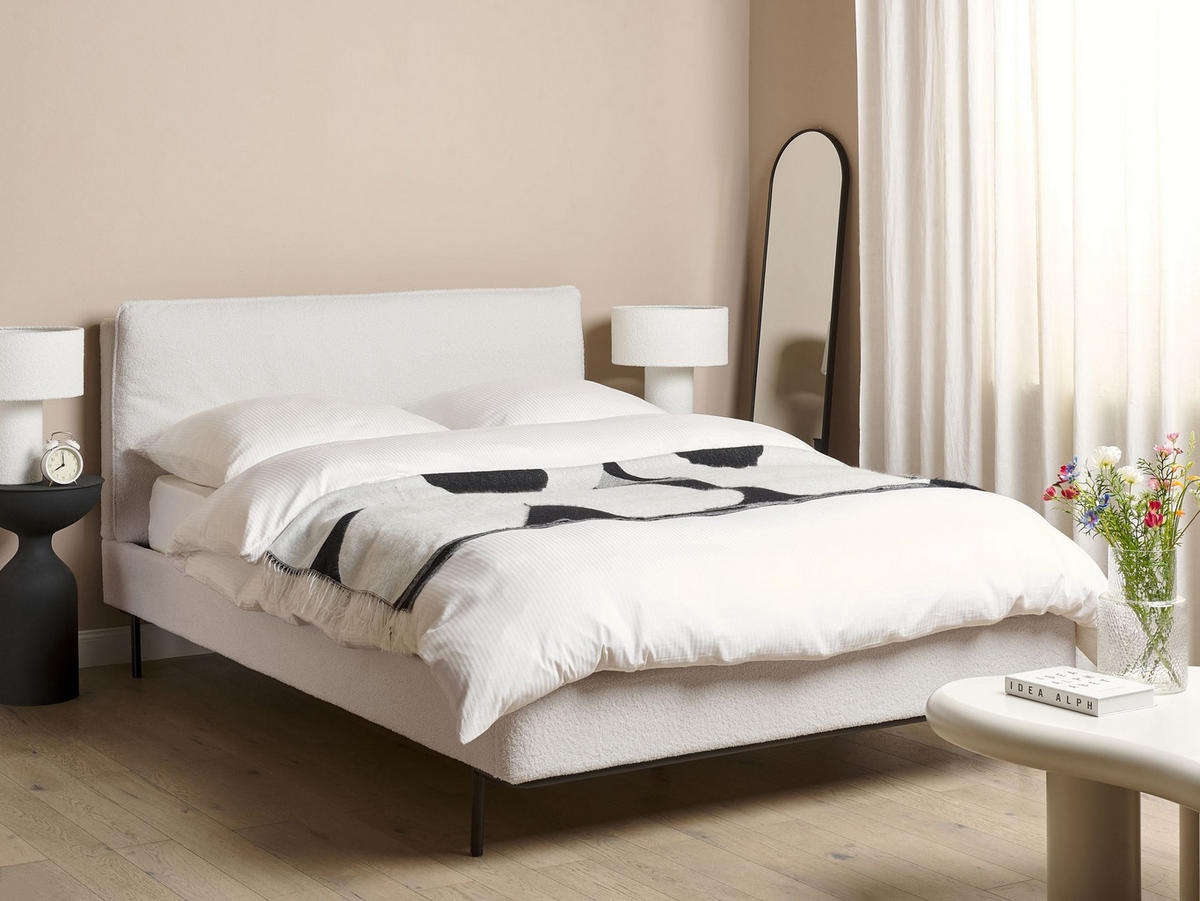 POSTEL s roštem 140/200 cm Bouclé Krémově bílá Corio - krémová, textil (140/200cm) - Beliani