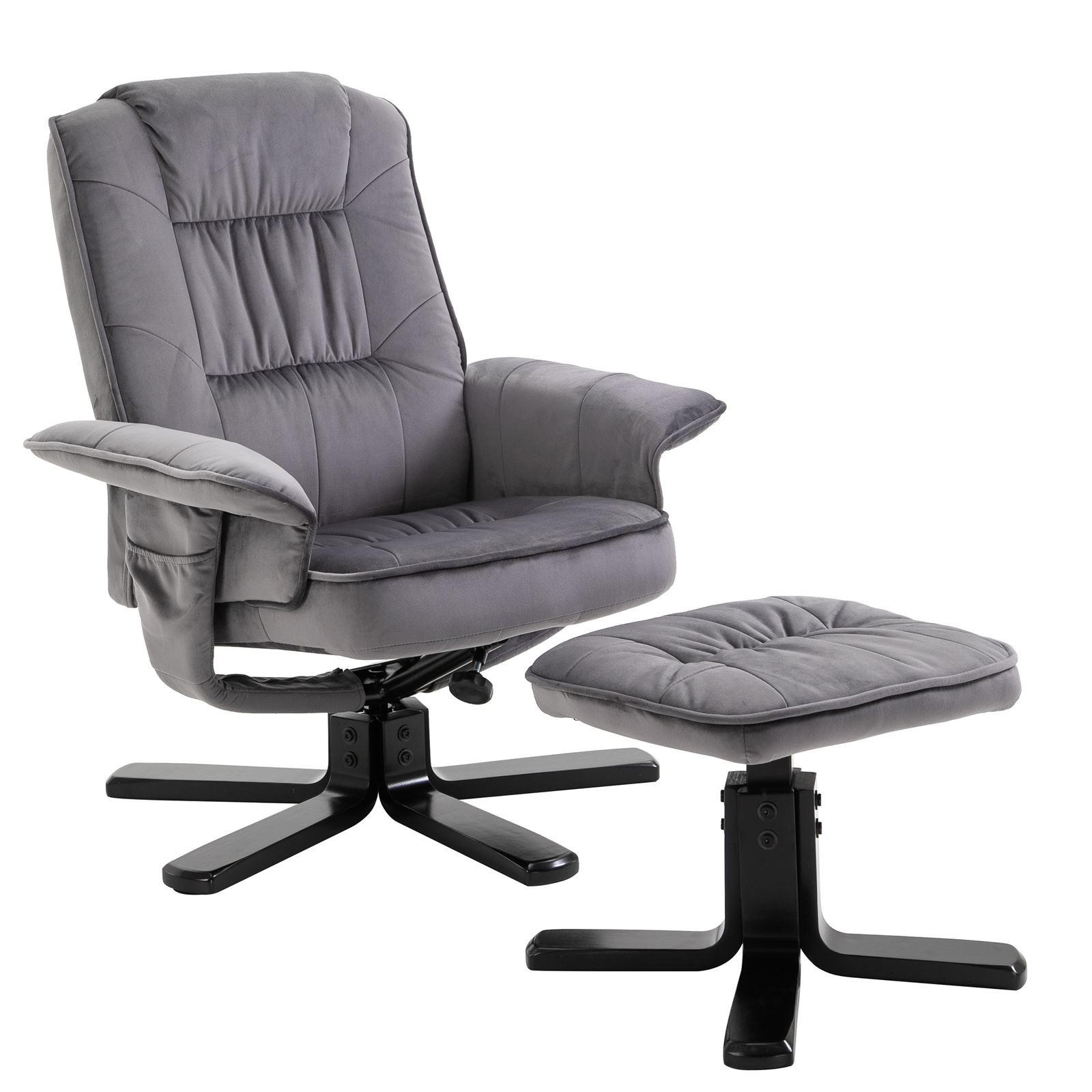 RELAXSESSEL SAMTSTOFF, SET MIT HOCKER CHARLES - Grau, Textil (76/87/61cm) - IDIMEX