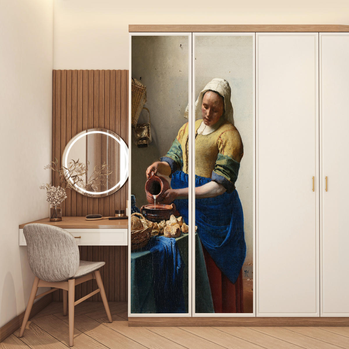 TÜRAUFKLEBER Selbstklebend - Das Milchmädchen - Johannes Vermeer 95x235 cm - Türtapete - Blau, Kunststoff (95/0.1cm) - MuchoWow