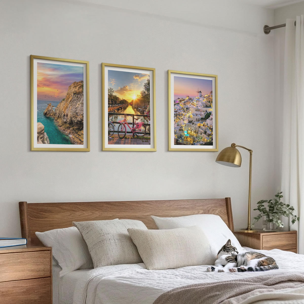 BILDER SET 3er Set - 40x60 cm Goldrahmen - Sonnenuntergang am Meer - Goldfarben, Kunststoff (40/60cm) - TULUP