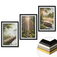 WANDBILDER 3er-Set - 40x60 cm Schwarzer Rahmen - Landschaft aus Wald, See und Boot - Schwarz, Kunststoff (40/60cm) - ArtPrintCave